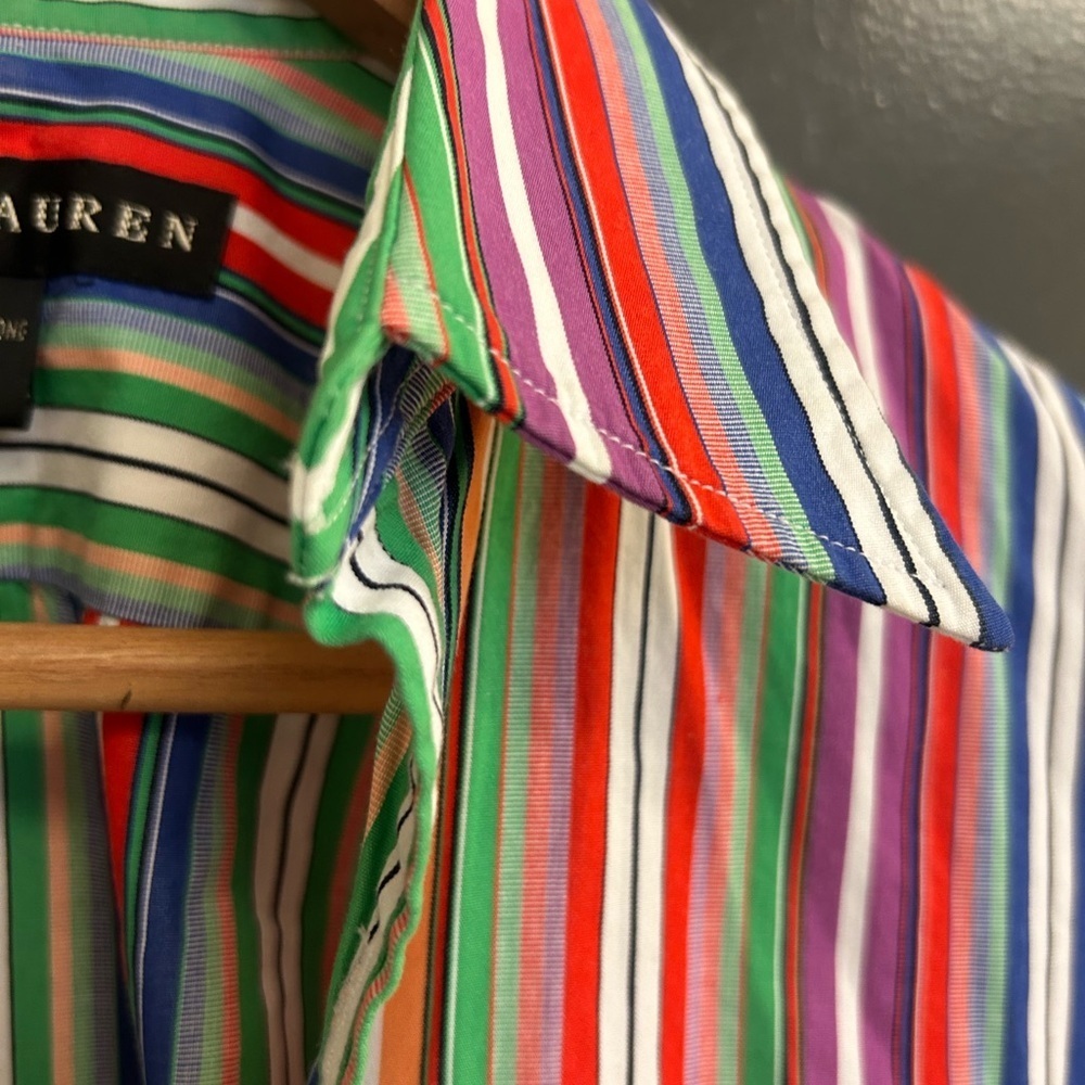 Ralph Lauren Black Label size 2 EUC Red and Green Striped Blouse - Picture 3 of 14
